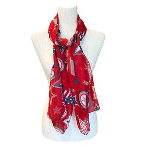 Women's Dress Scarf Pattern - Stars Red/White/Blue/Tan/Gray